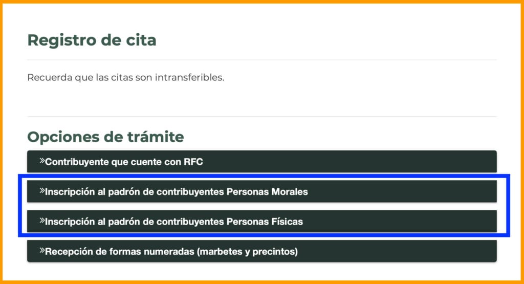 registro de cita SAT